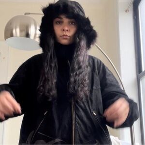 Iceberg Black Hooded Puffer Jacket with Fur Trim